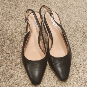 Franco Sarto Black Pointed-Toe Slingback Heels